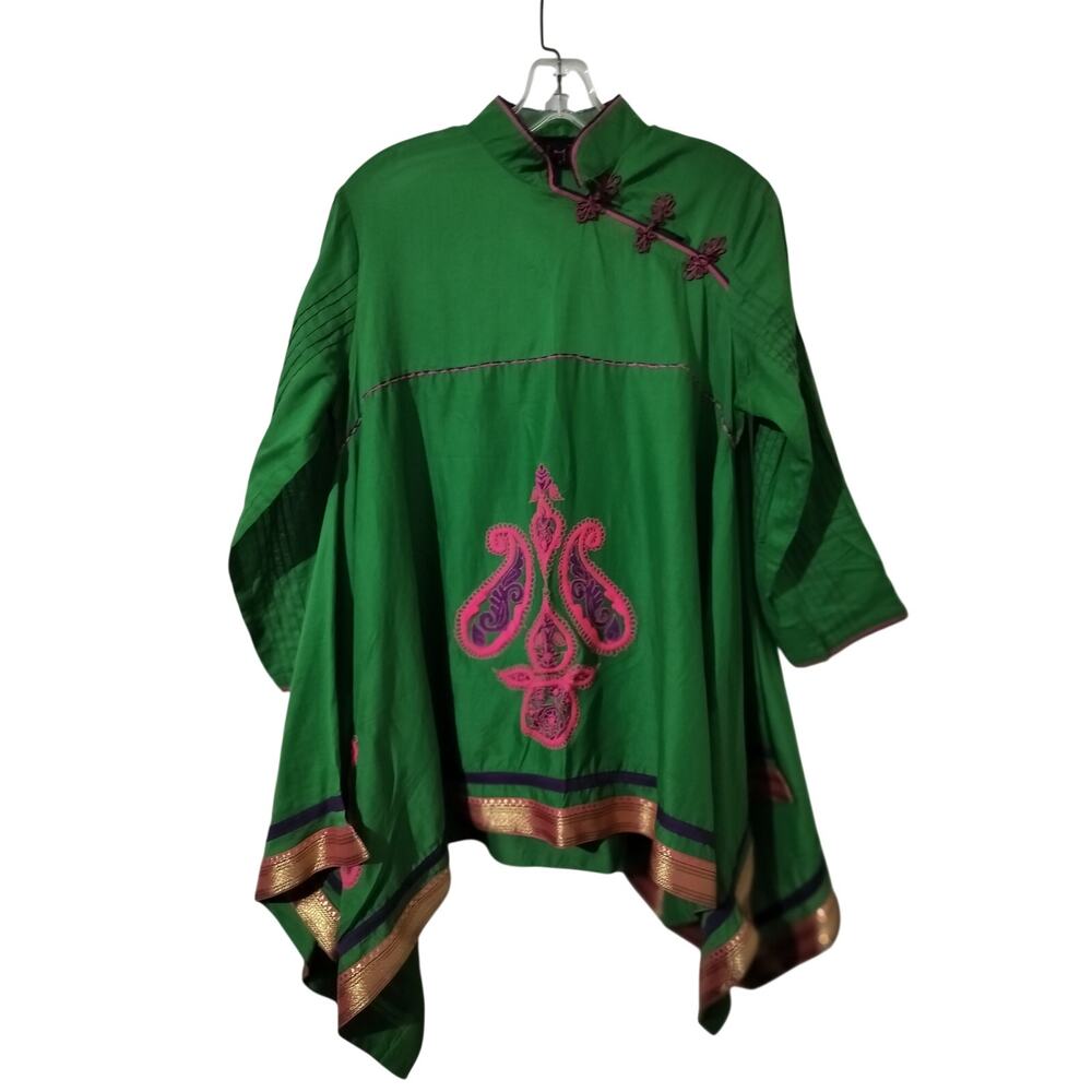 6048) Rang Ja Medium Green Ethnic Embroidery Kurti Tunic Top